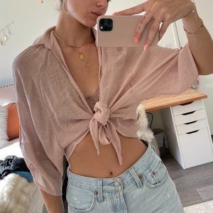 Front Tie Crop Top Mauve/Light Pink